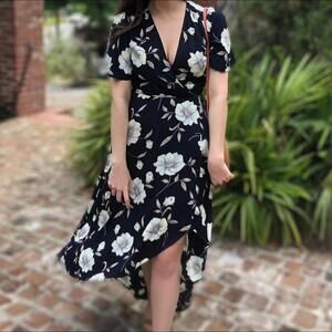 Lulus Floral High-Low Wrap Dress - Size L - Romantic Garden Party Vibes